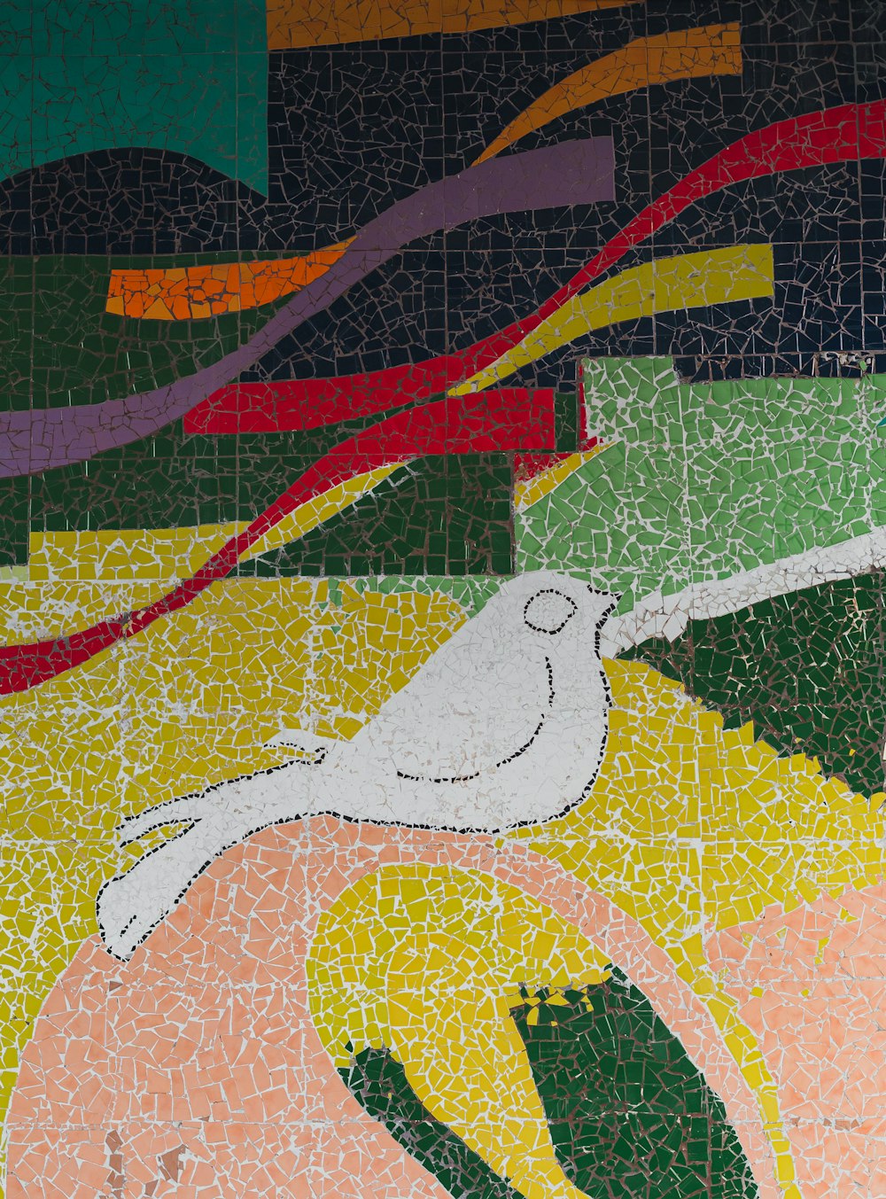 a painting of a bird on a colorful background