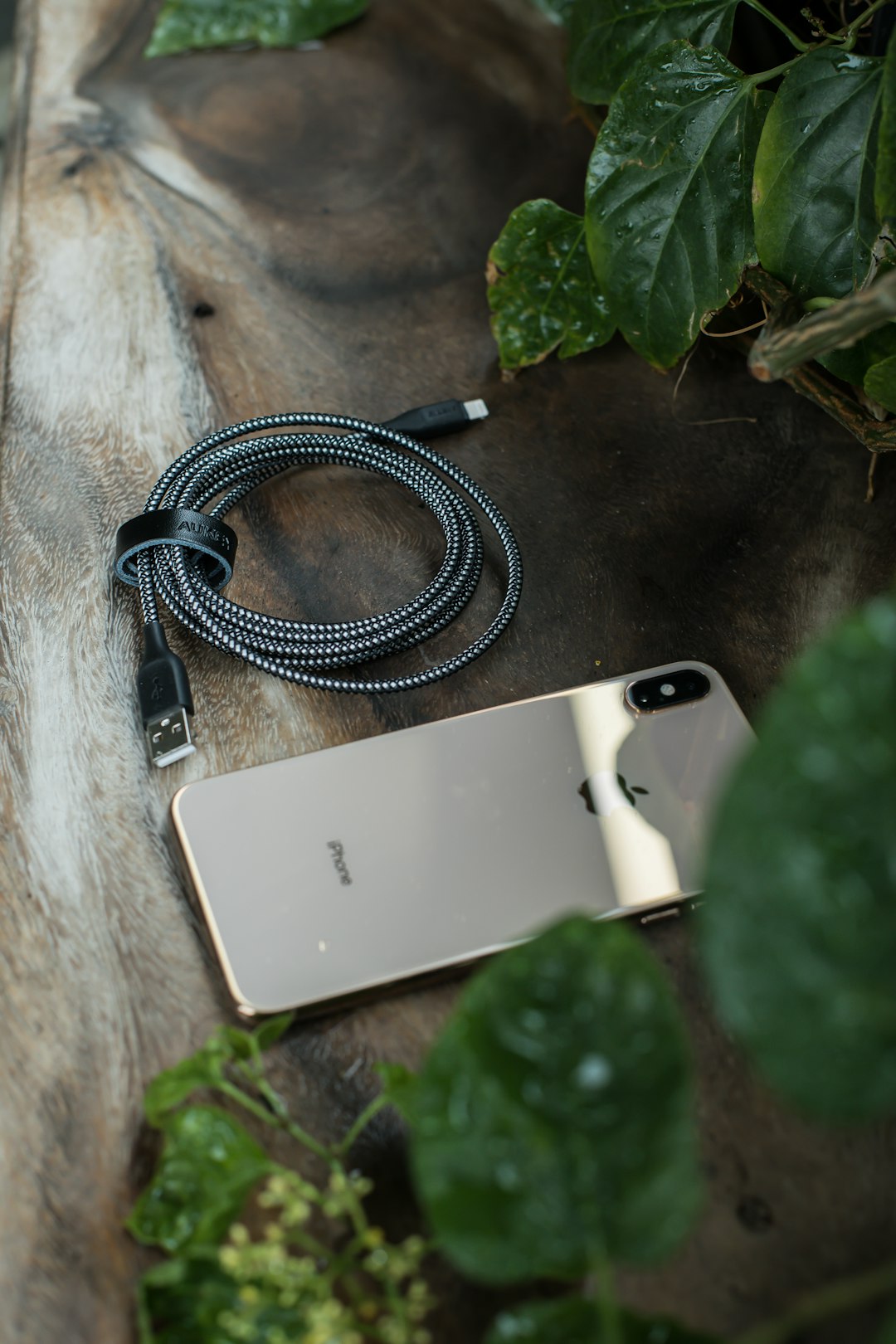 silver iPhone X beside USB cable