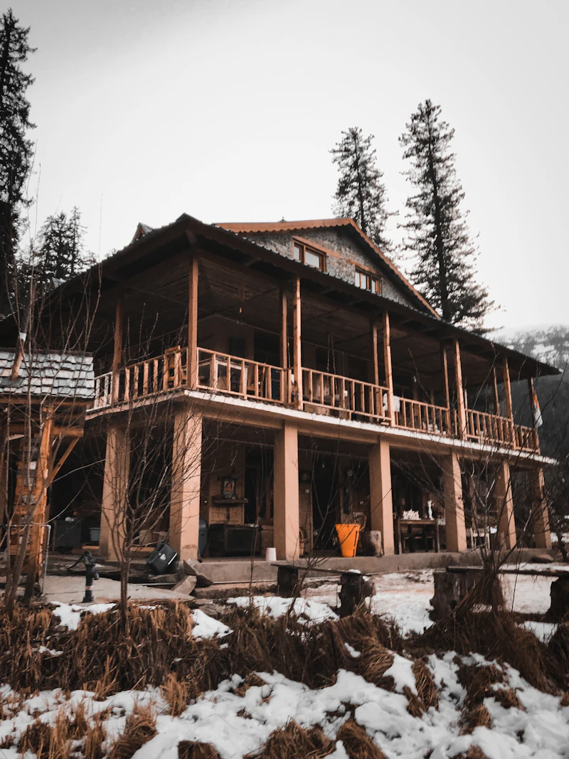 A traditional timber house in the Himalayan forest