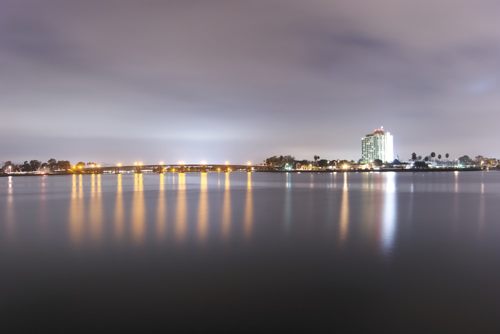 body of water near building