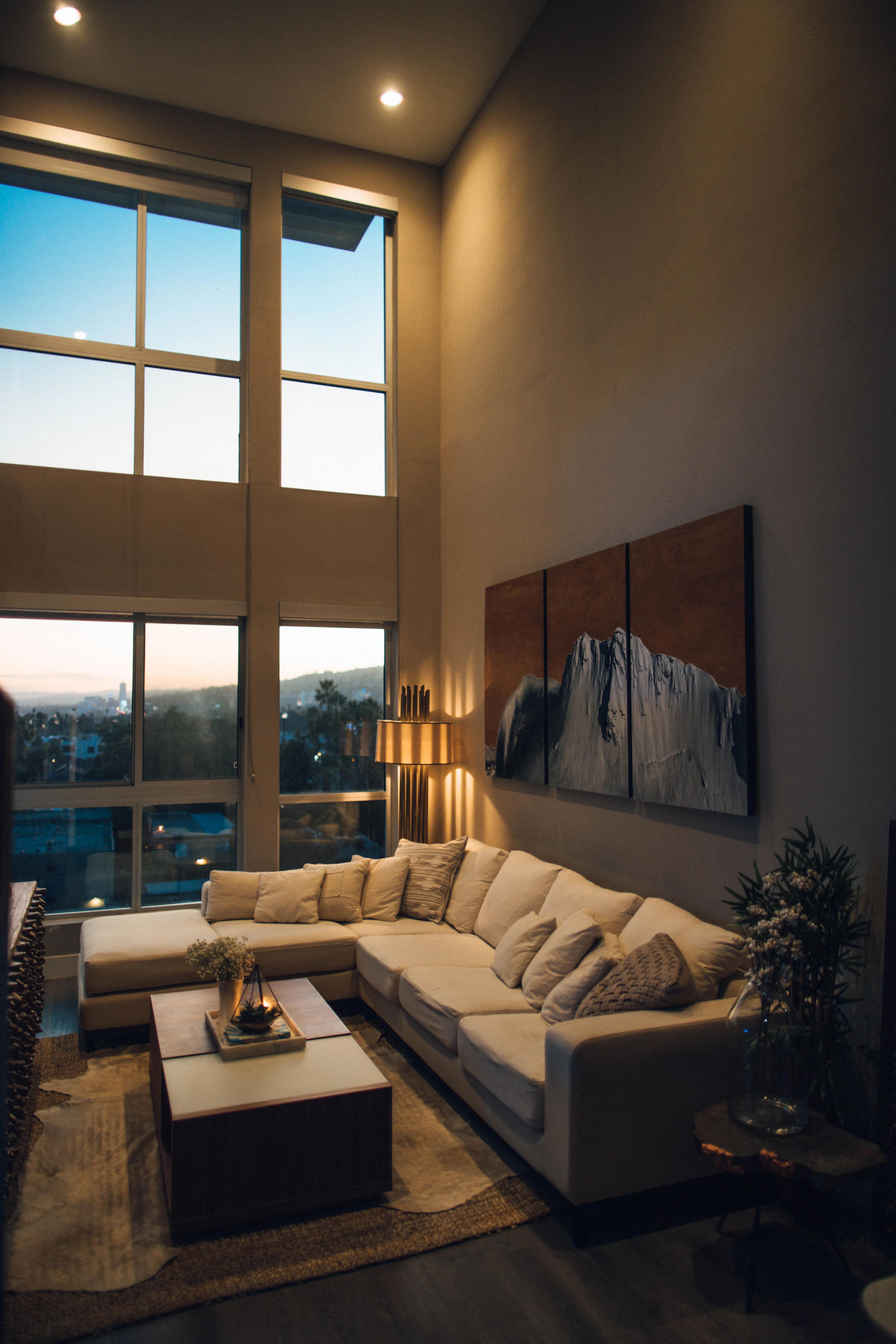Modern home interior with warm lighting