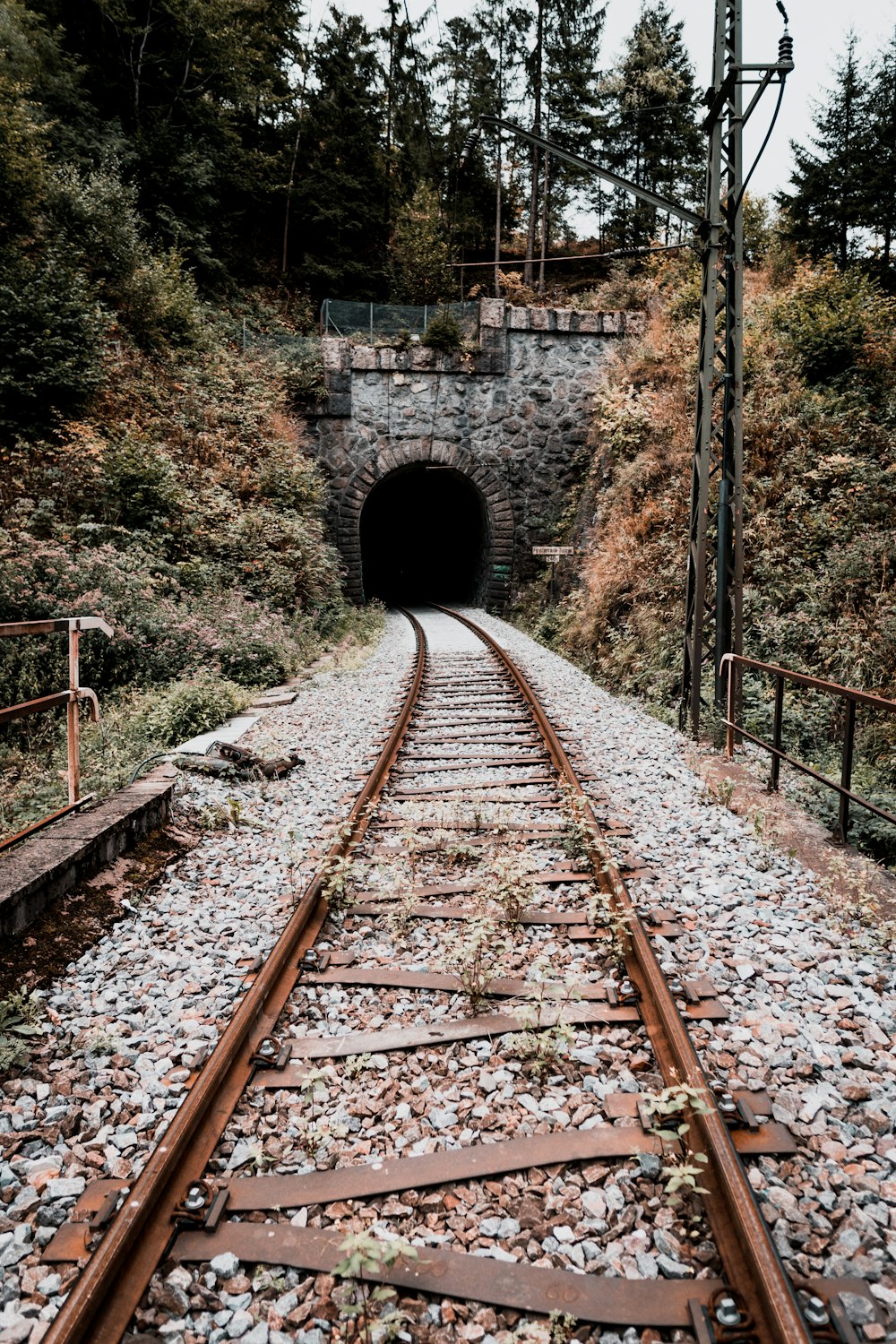 Ferrovia marrom durante o dia