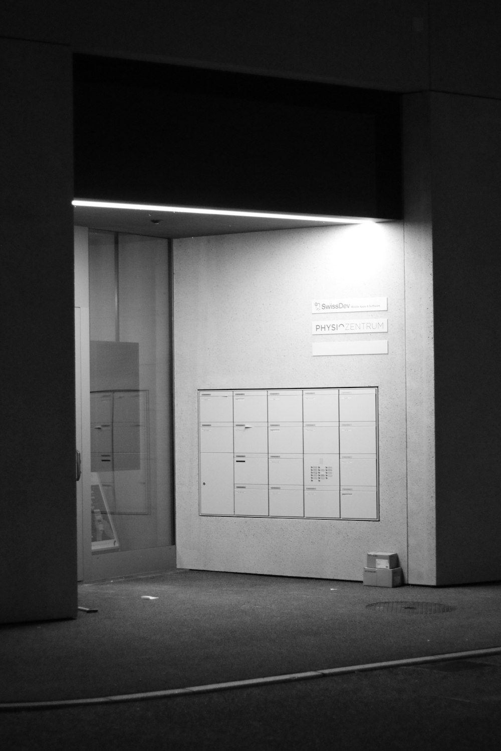 grayscale photography of locker