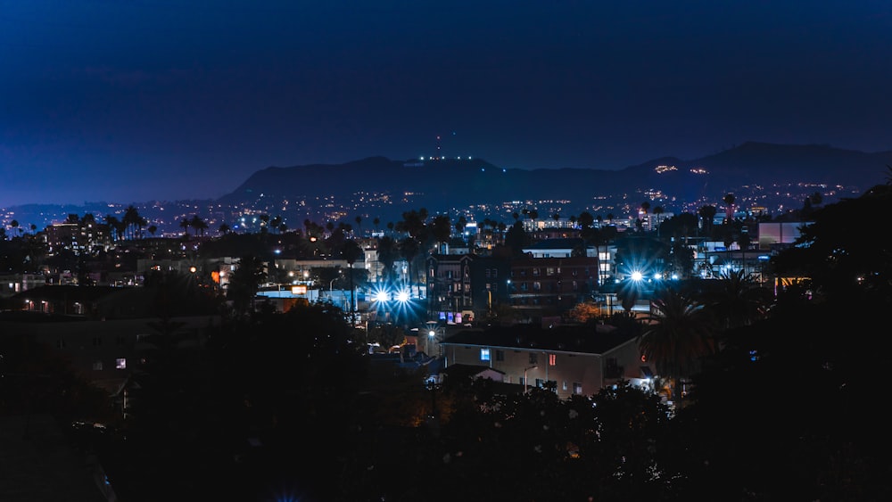 city with high-rise buildings during night time