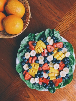fruit salad on white plate