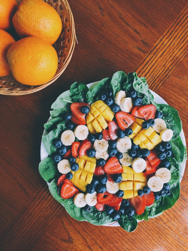 Fruit salad on white plate