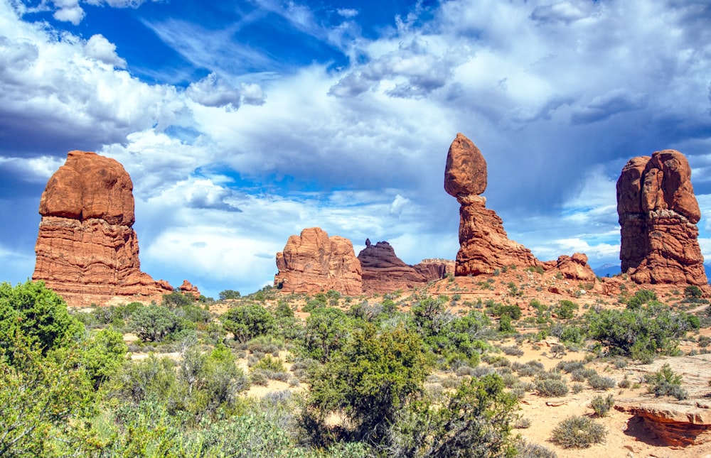 brown rock formations near grass