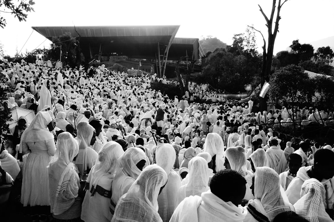people in white clothes, St Gabriel Day celebration in Lalibela Ethiopia