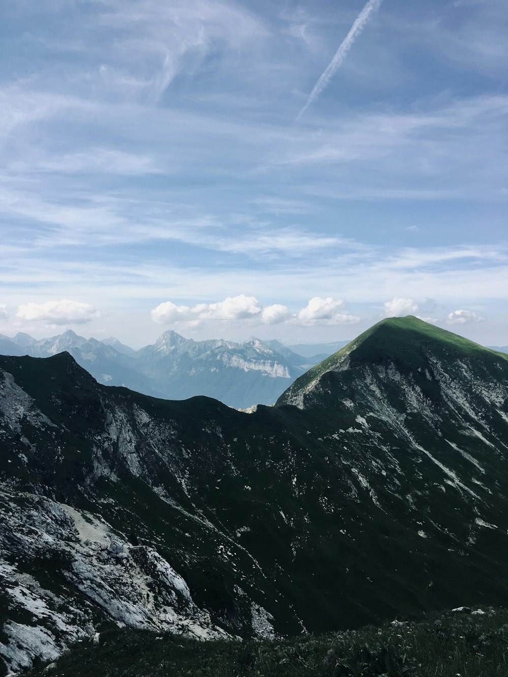 gray and green mountain summit view