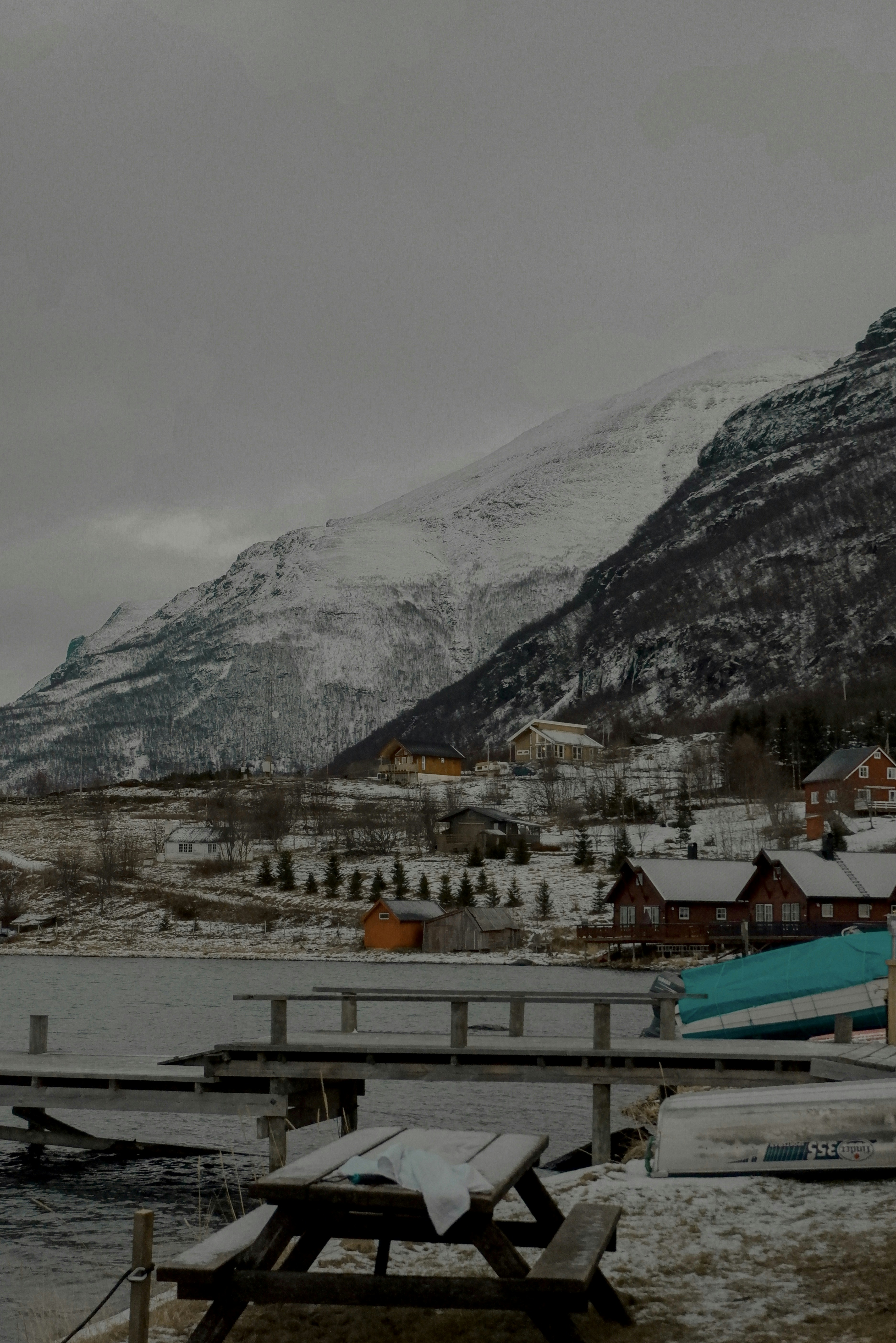 brown picnic table near body of water during daytime