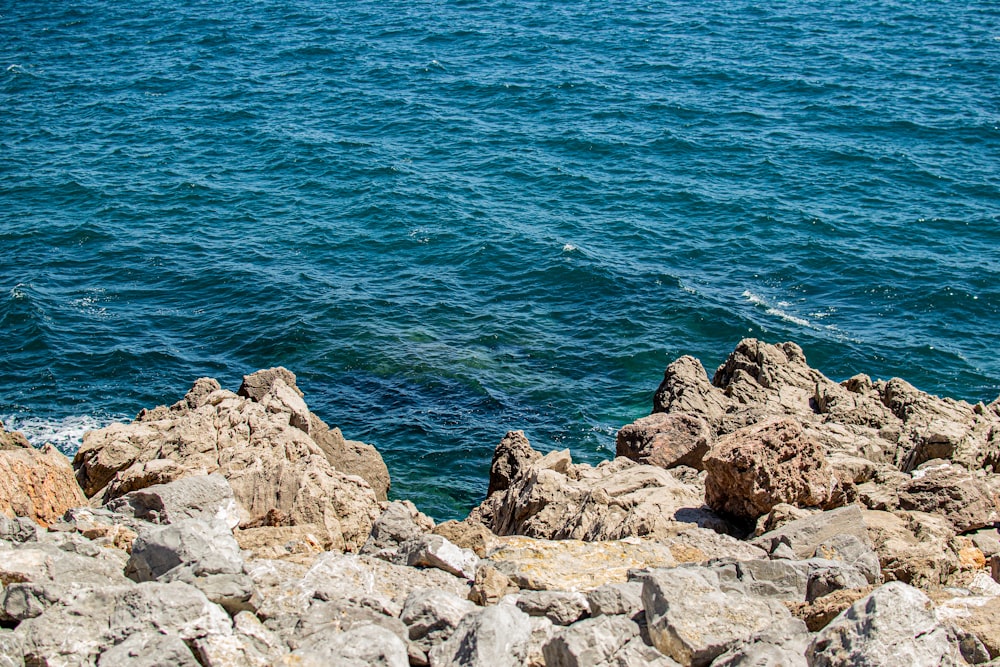 Formación de rocas grises cerca del cuerpo de agua durante el día