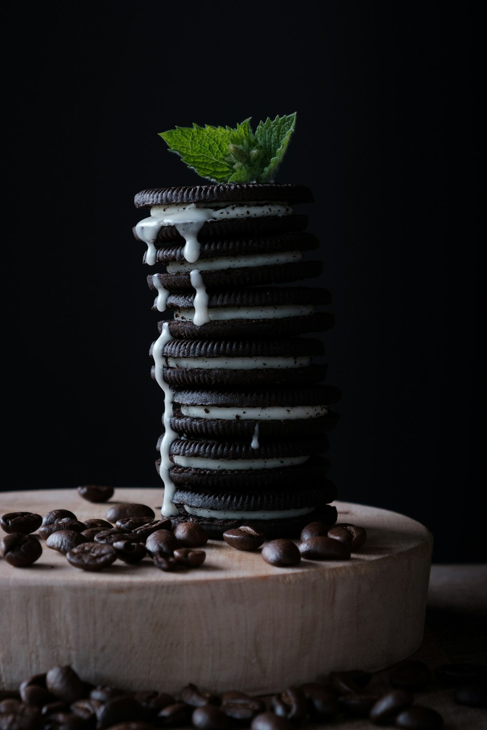 pile of chocolate cookies on brown chopping board