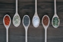 assorted-color spoons with spices