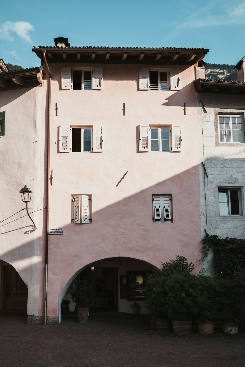 pink and grey concrete building