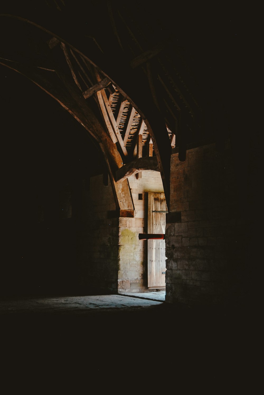 interior of a gray stone room