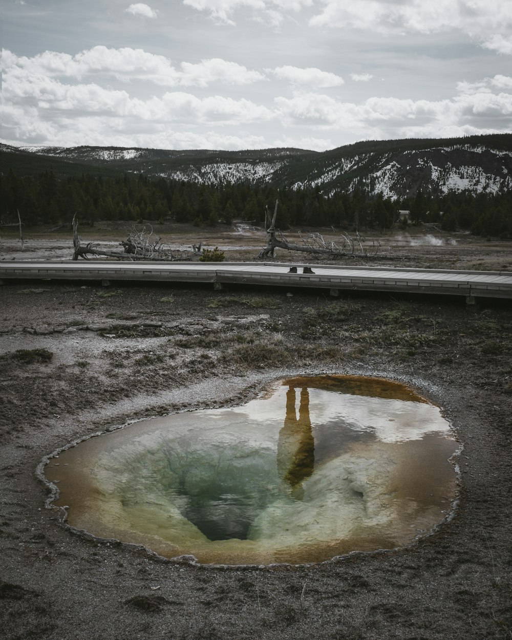 man standing near puddle