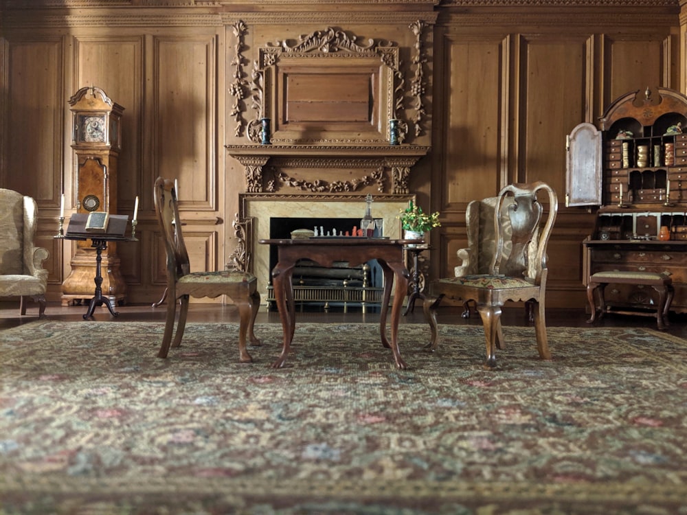 a living room filled with furniture and a fire place