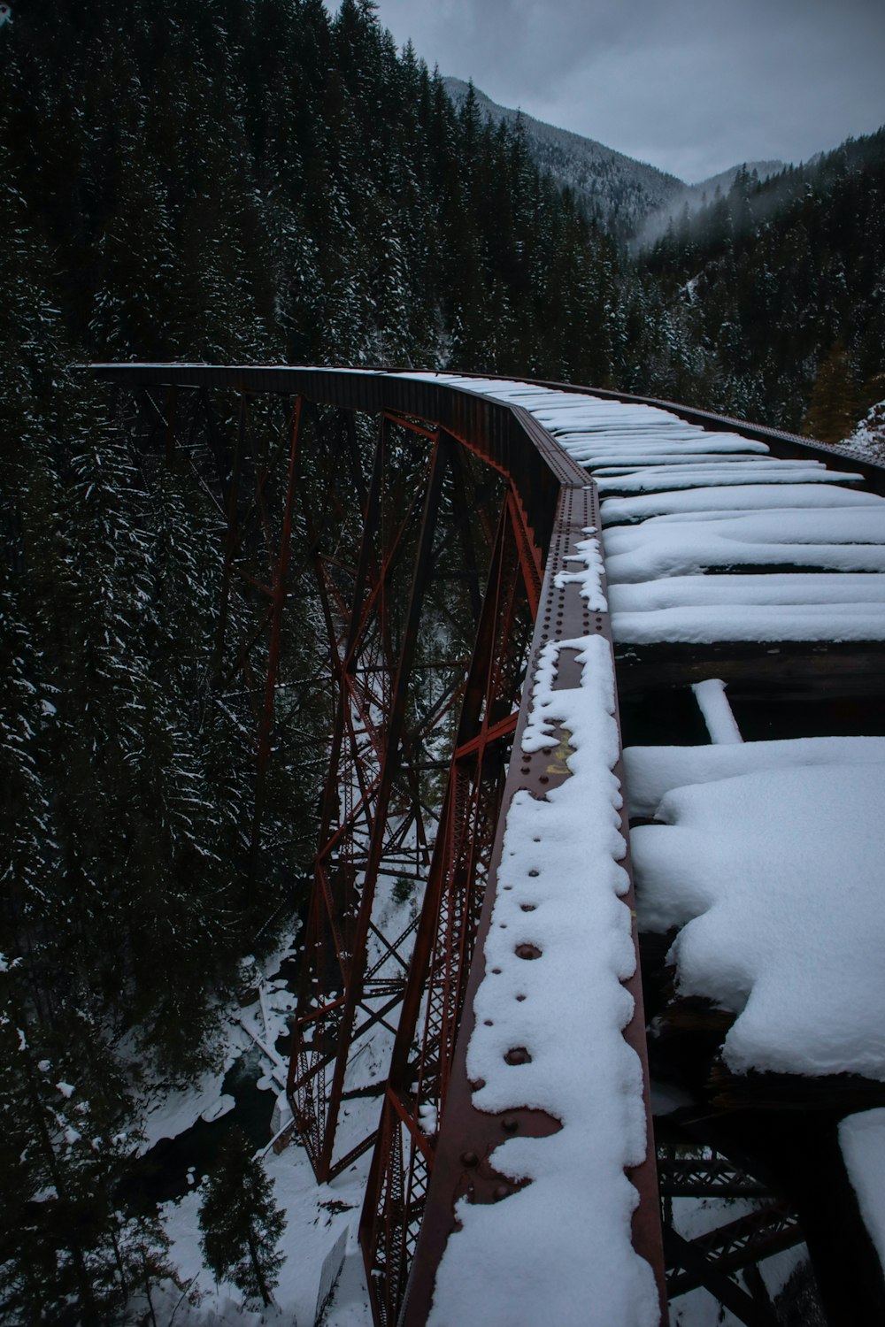 snow cover train railings