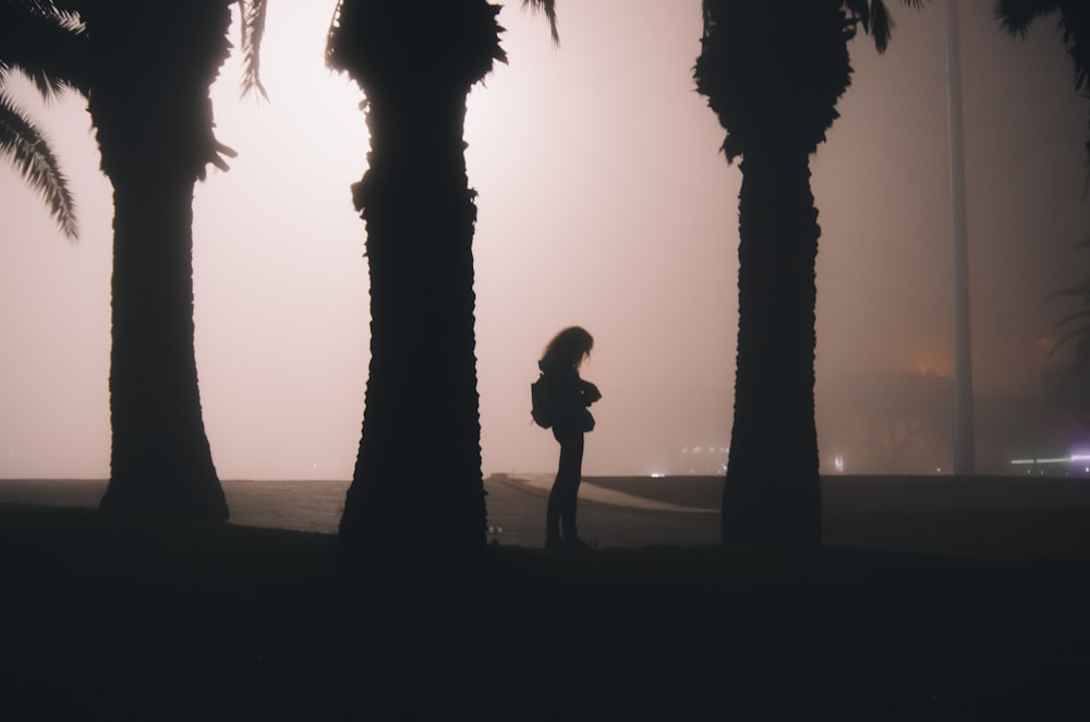silhouette of woman near the tree