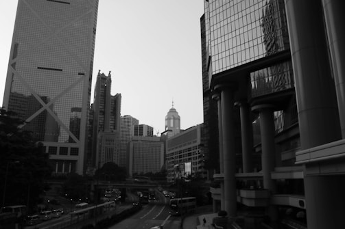 An urban landscape photograph capturing city life.