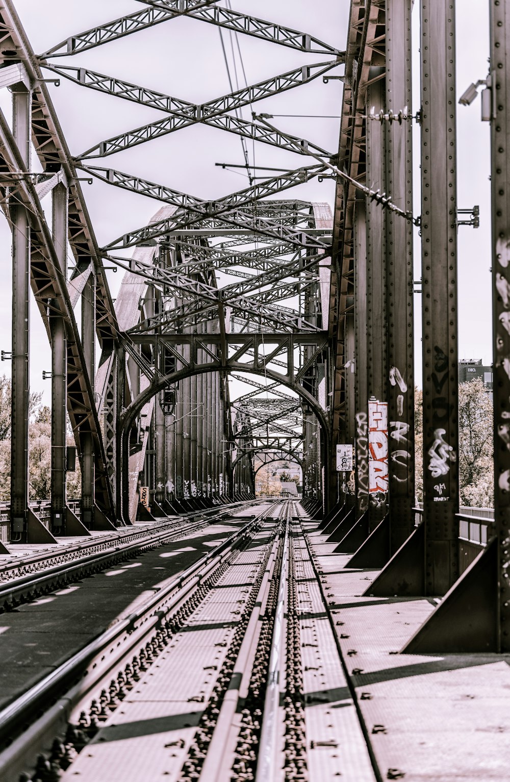 train tracks in steel bridge