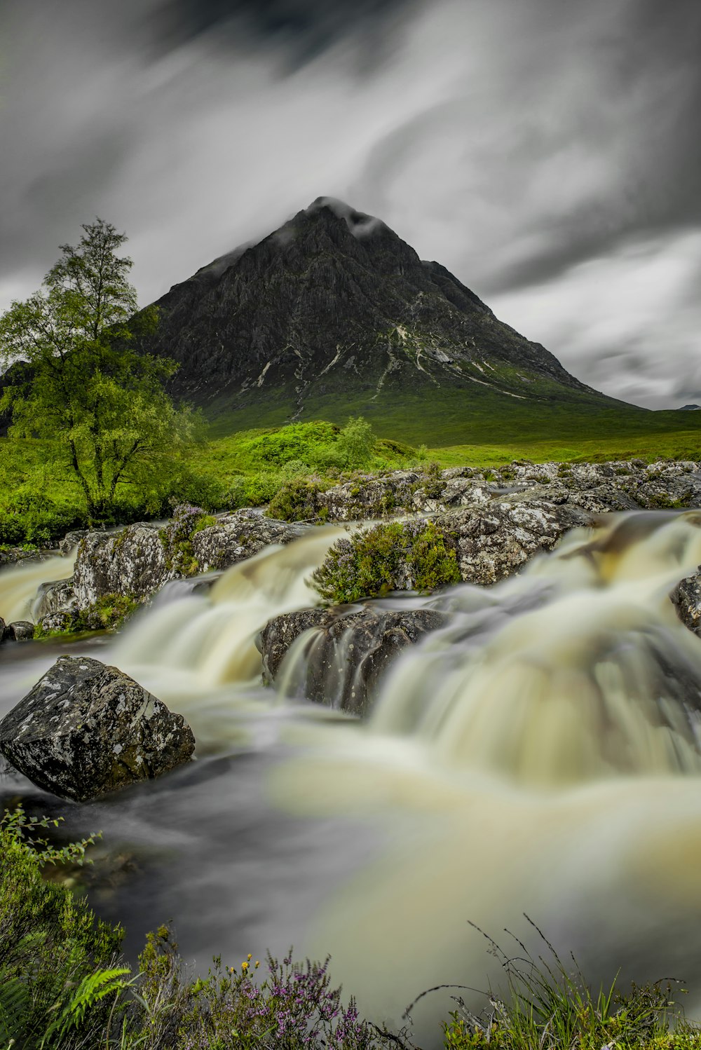 time-lapse photography of flowing multi-tier waterfall