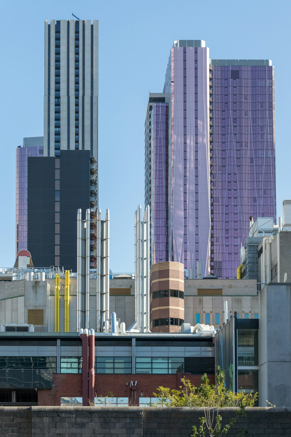 purple and white high buildings at daytime