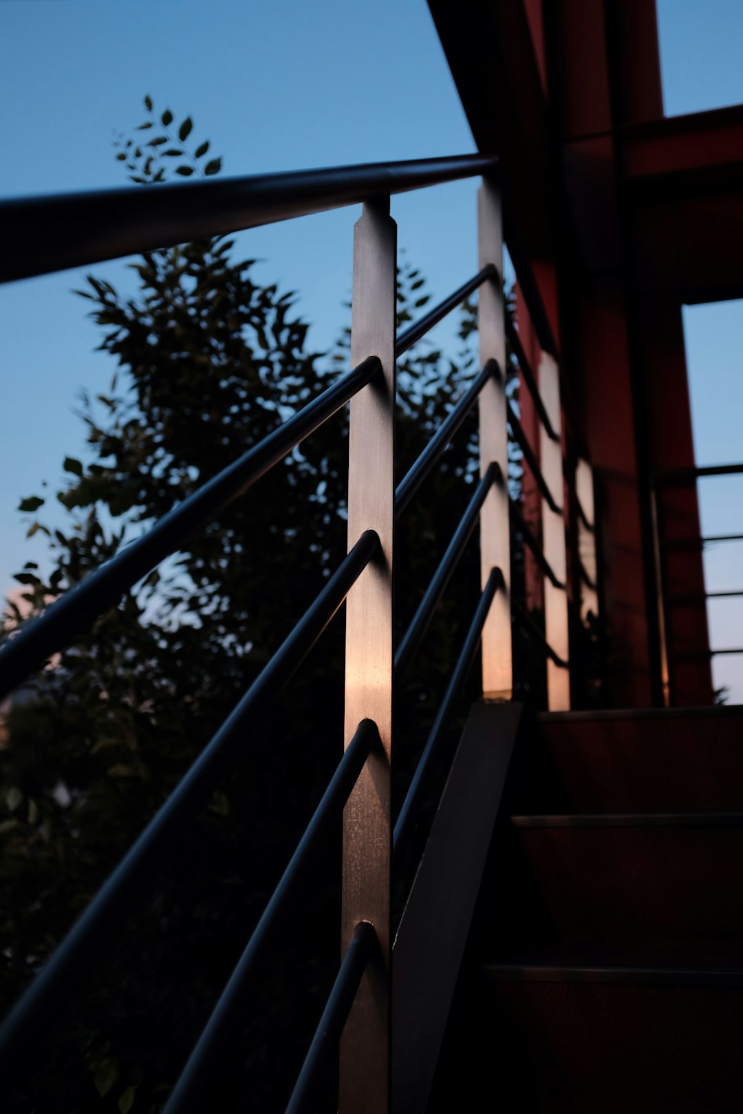 gray metal stairway rail