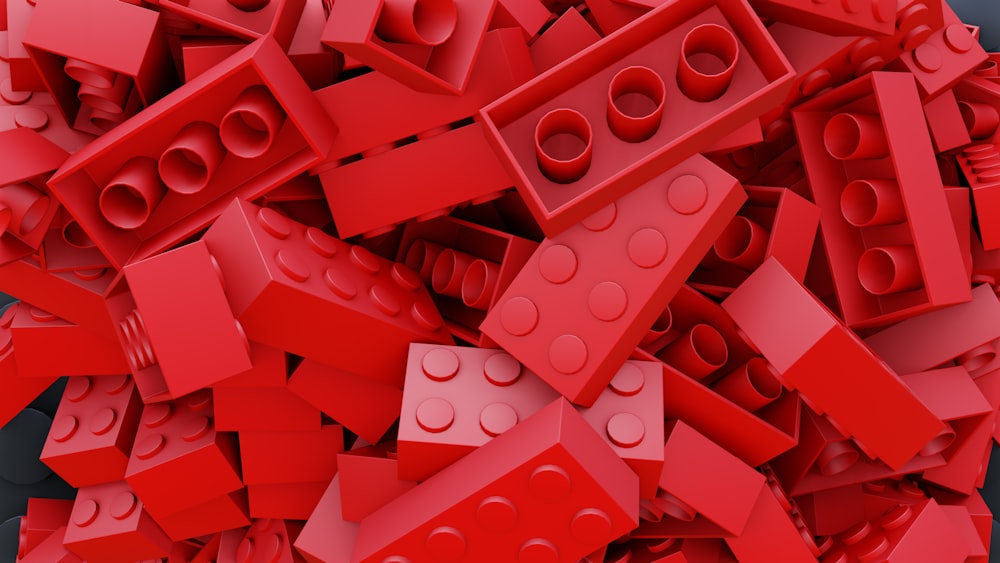 pile of red toy blocks