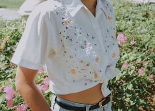 women's white and multicolored floral top