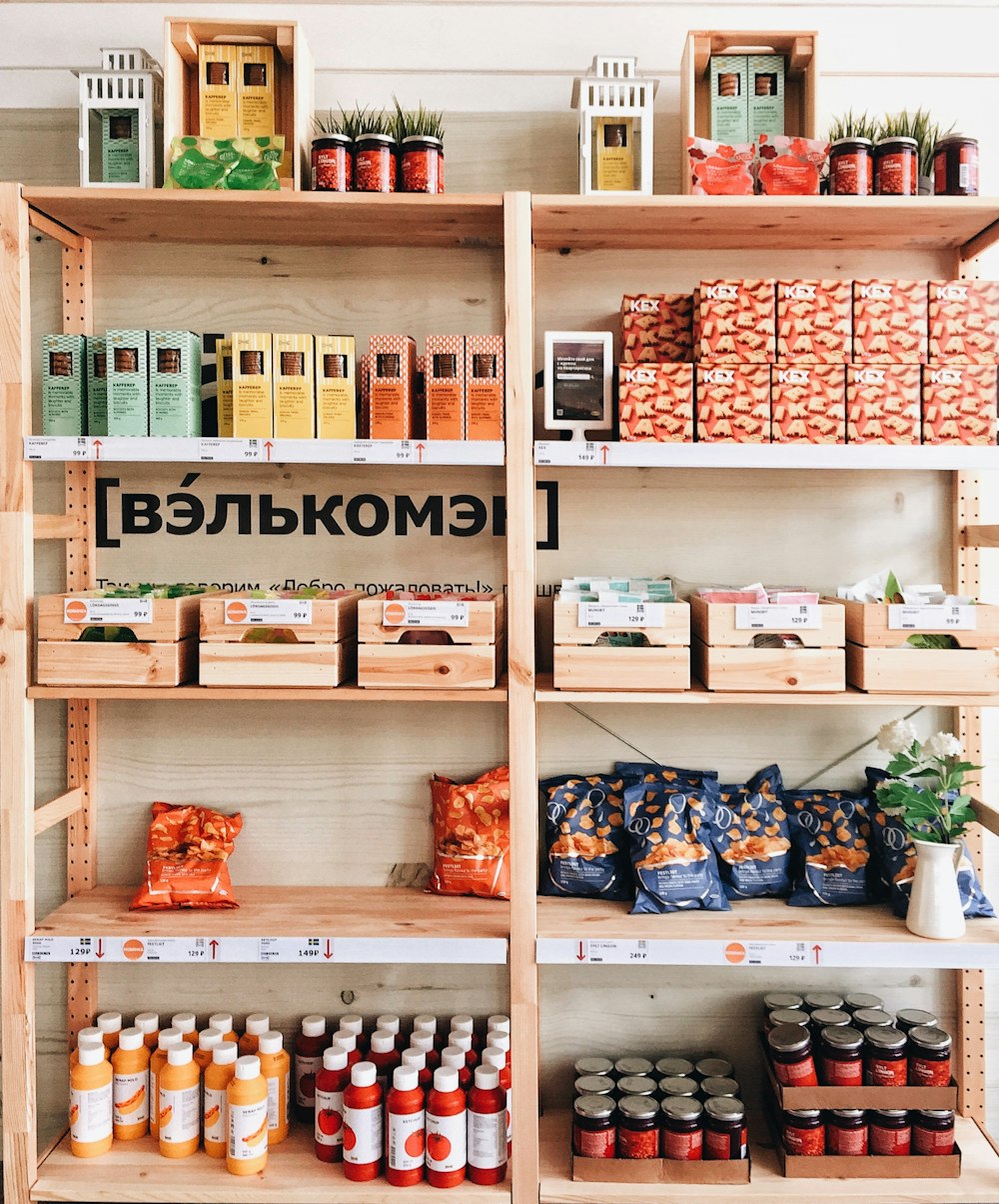 brown wooden shelves