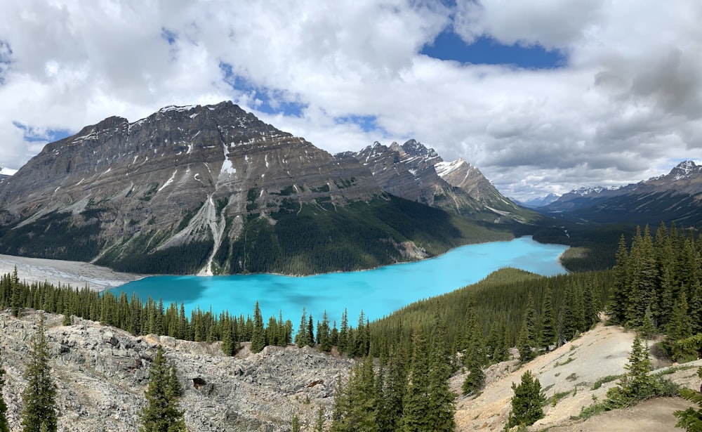 lake beside hills