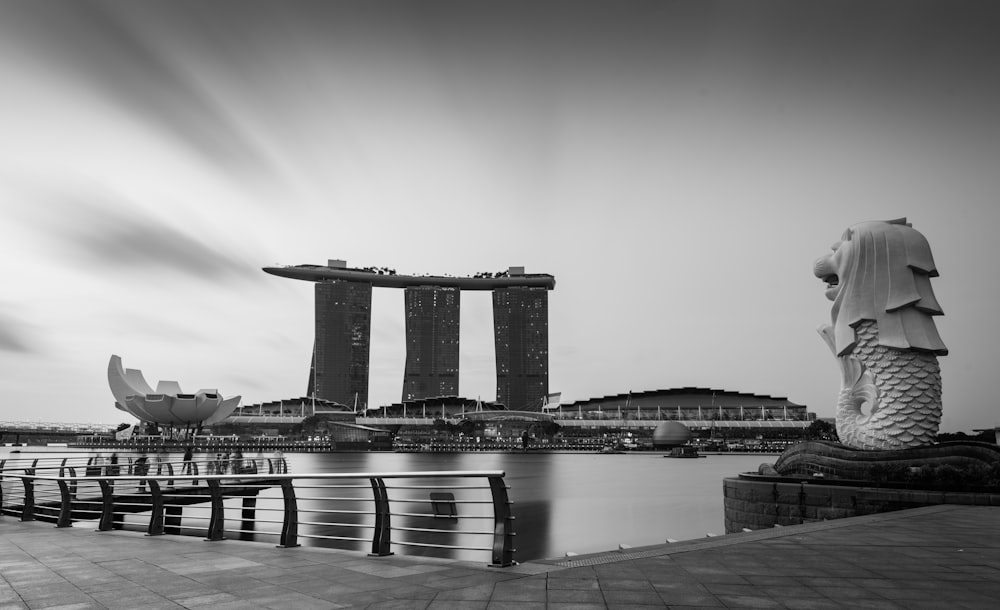 grayscale photo of Marina Bay Sand, Singapore
