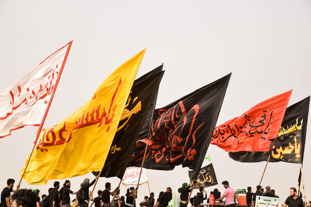 people holding assorted flags