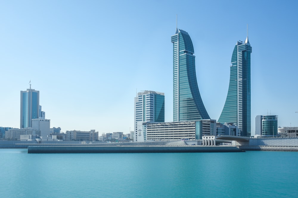 high rise buildings near body of water