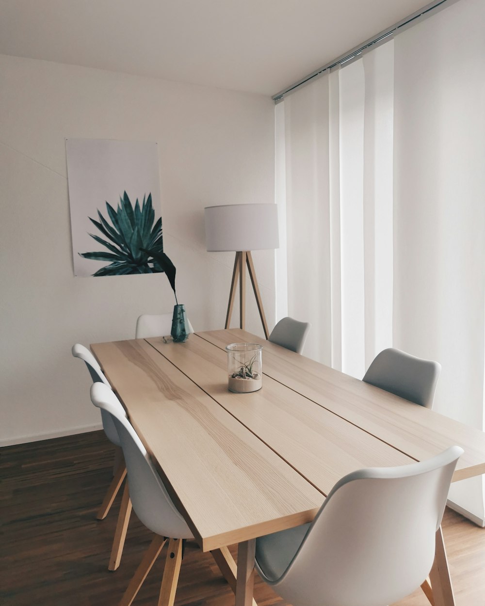 agave painting and brown wooden 7-piece table