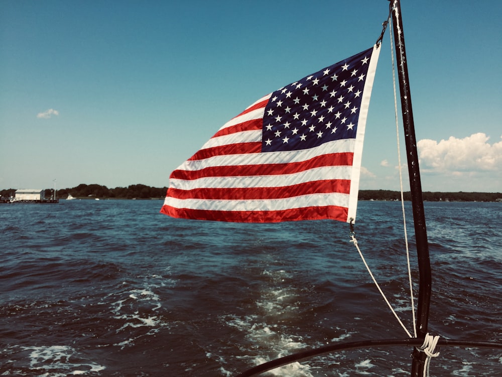 American flag waving on boat