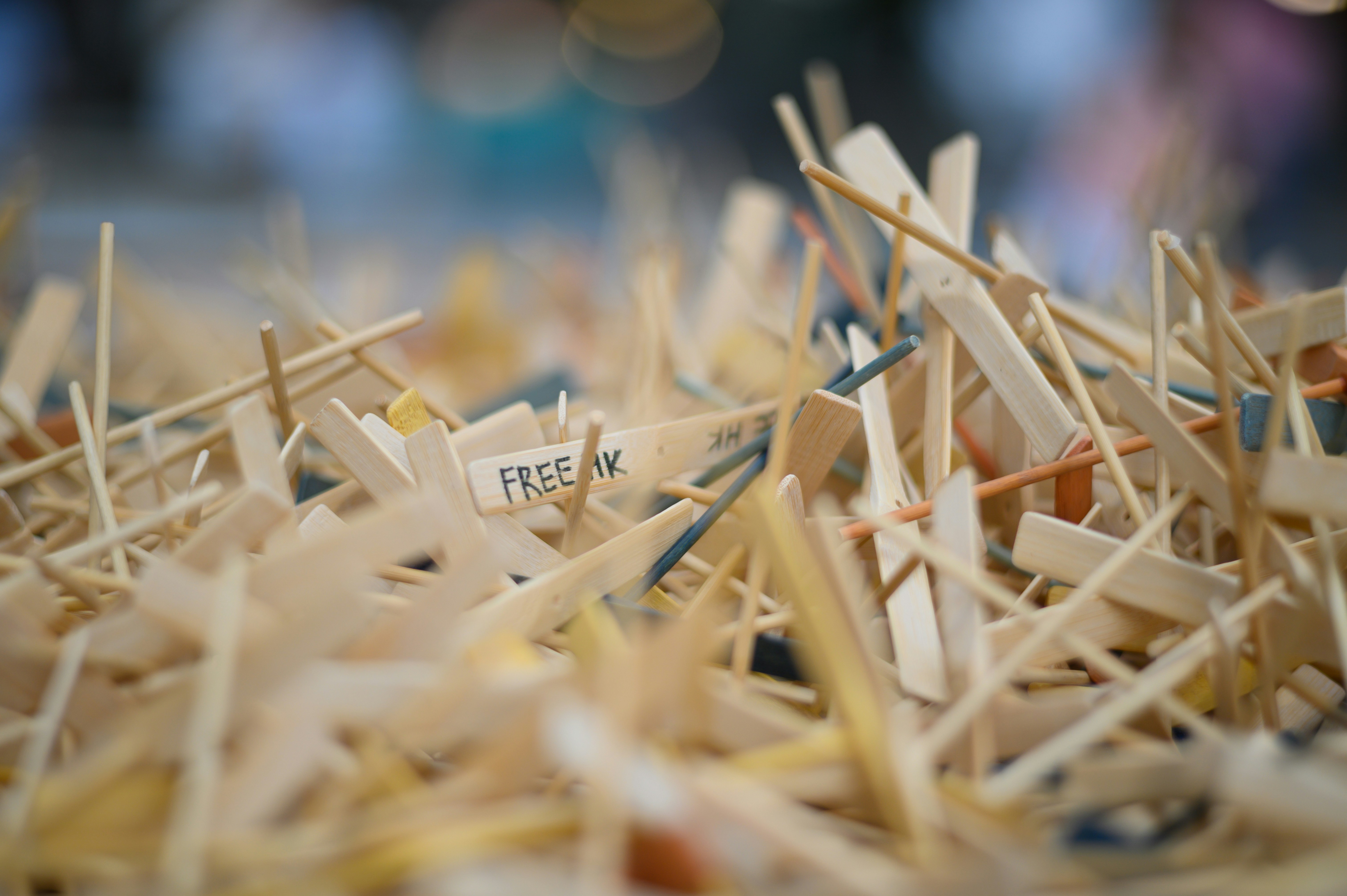 bokeh photography of brown wooden sticks