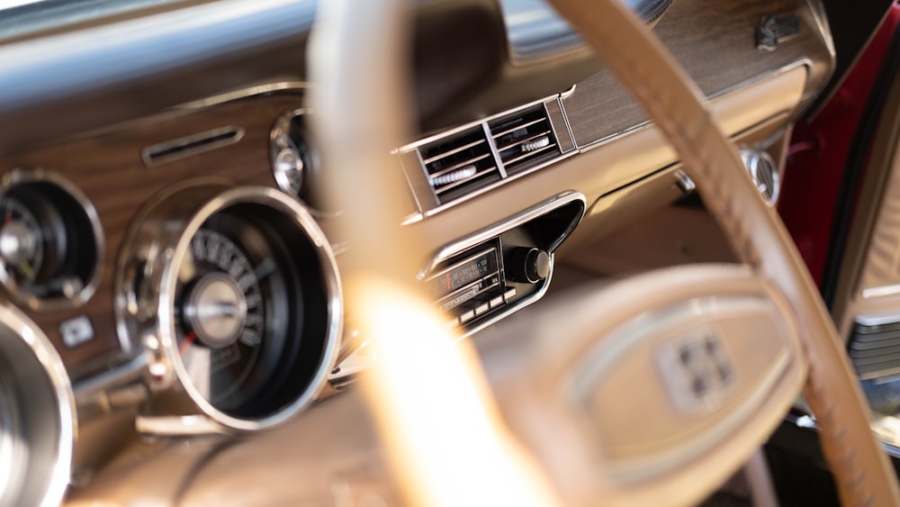 brown vehicle steering wheel