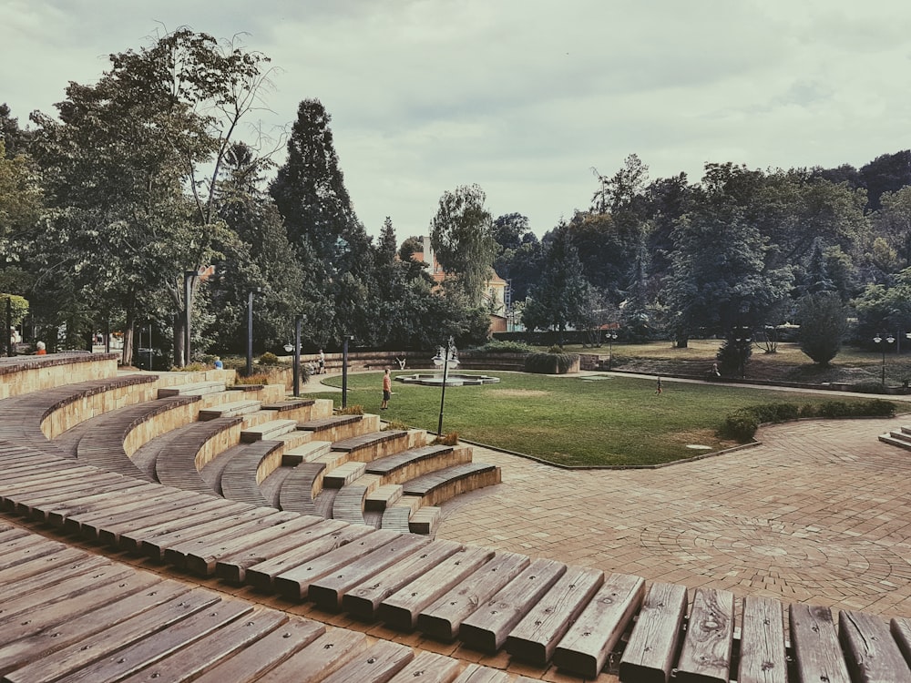 a wooden stage with steps leading up to it