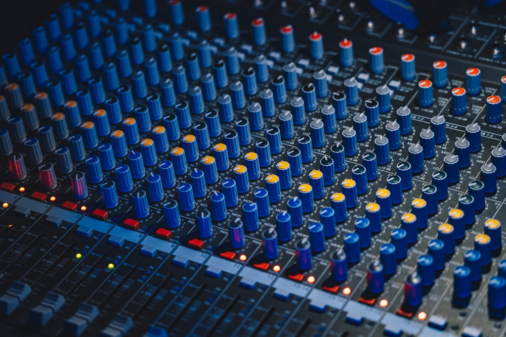 blue and grey audio mixer