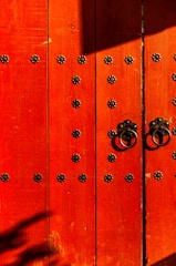 red wooden gate