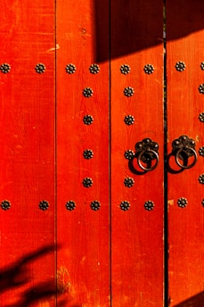 red wooden gate