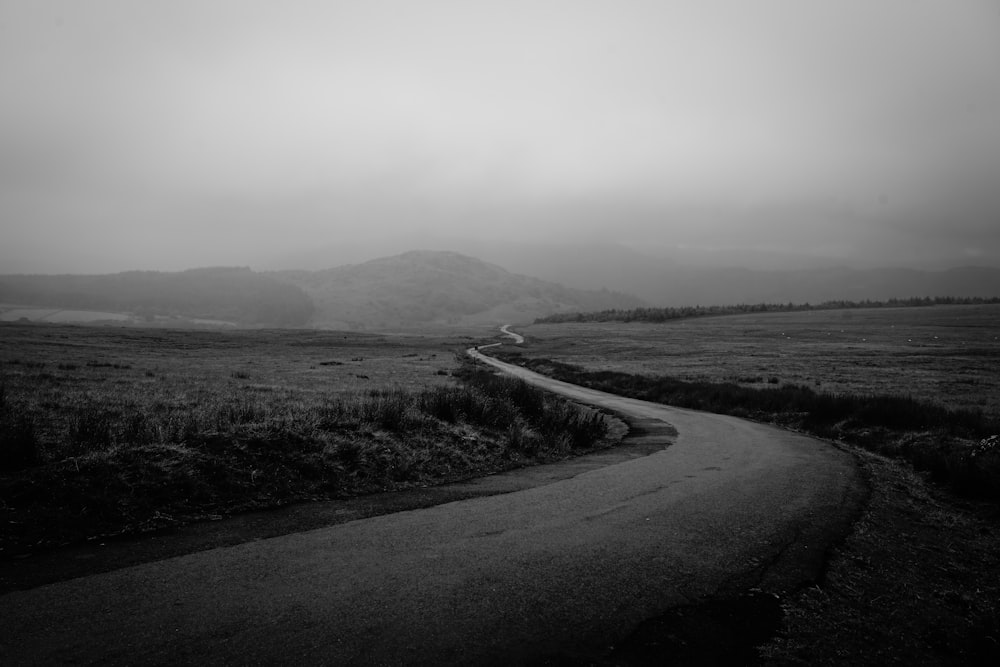 grayscale photography of road