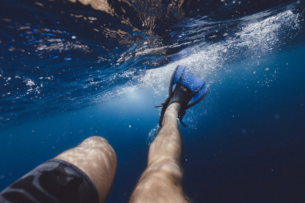 a person's feet are submerged in the water