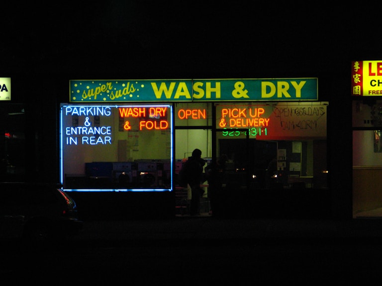 wash and dry signboard in store