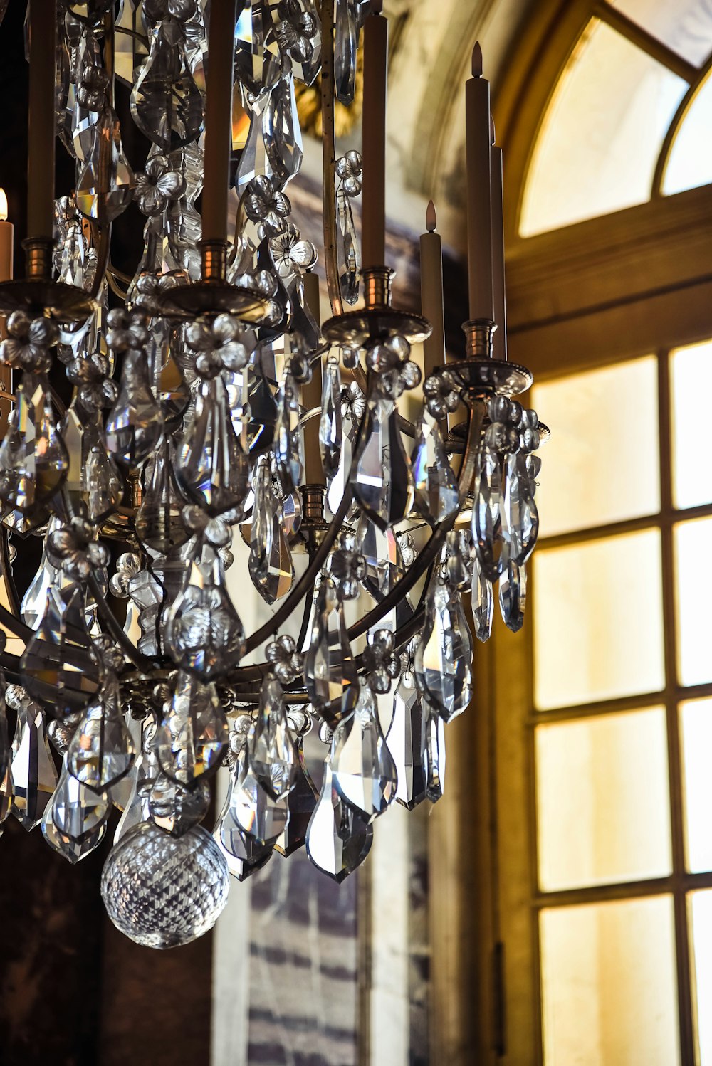 turned-off clear glass chandelier