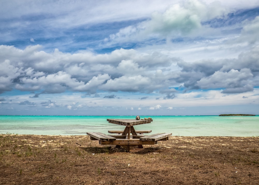 picnic table on seashore