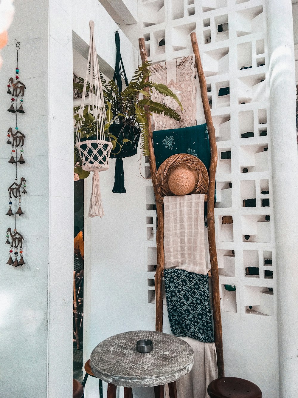 brown wooden towel rack