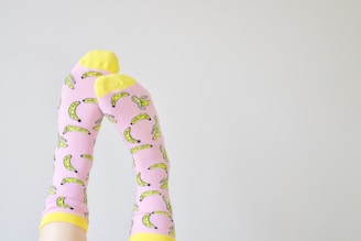 pair of pink-and-yellow socks